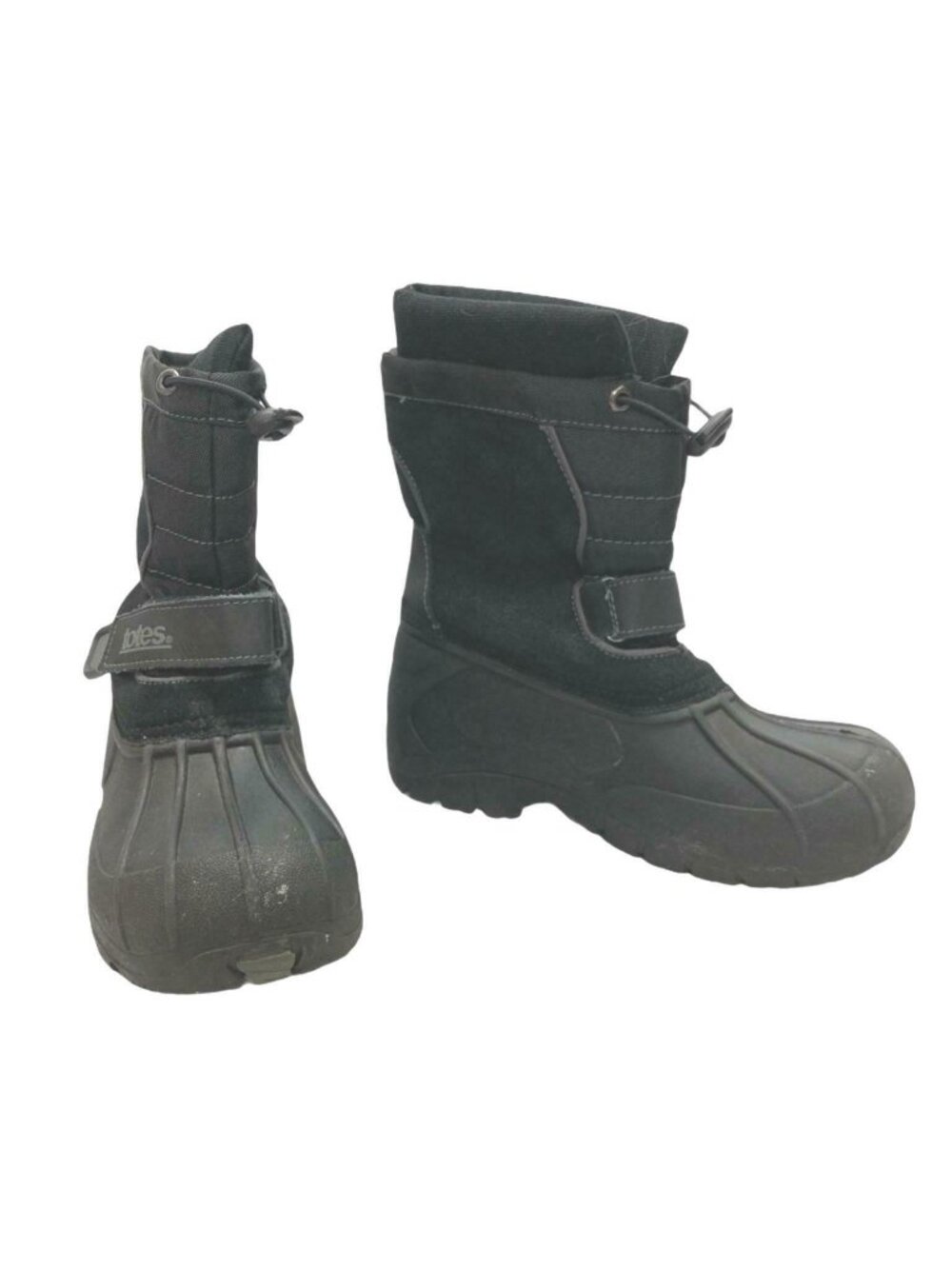 Totes Snow Winter Boots Rain Boys 3 M Jacob Black Suede Slip On Hook Loop